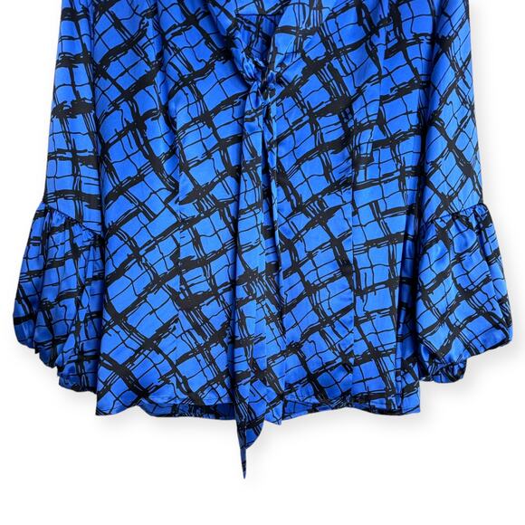 Vintage Allison Taylor 100% Silk Blue Tie Neck Balloon Sleeve Blouse Women's L - Picture 4 of 8